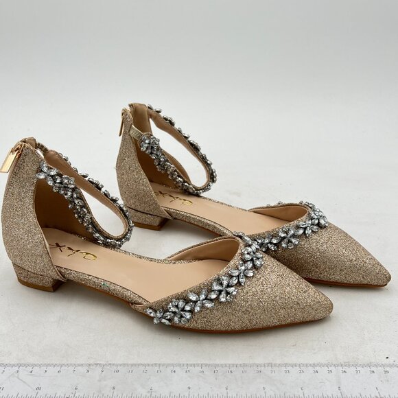 XYD Rose Gold Glitter Pointed Toe D'Orsay Wedding Sandal Sparkly Rhinestone Shoe - Picture 4 of 8